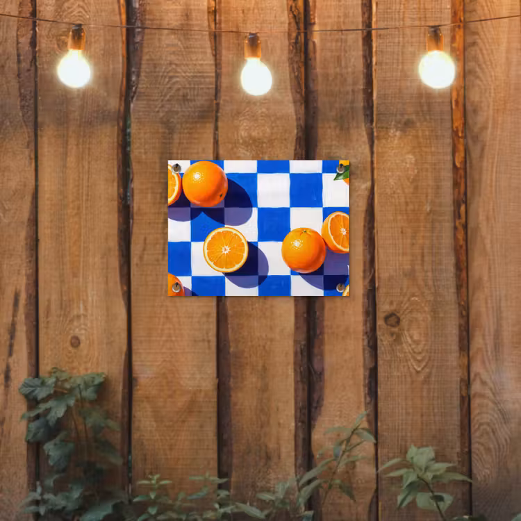 Gartenposter - Orange – Kariert – Essen - Sinaasappel - Geruit - Eten tuinposter los doek klein