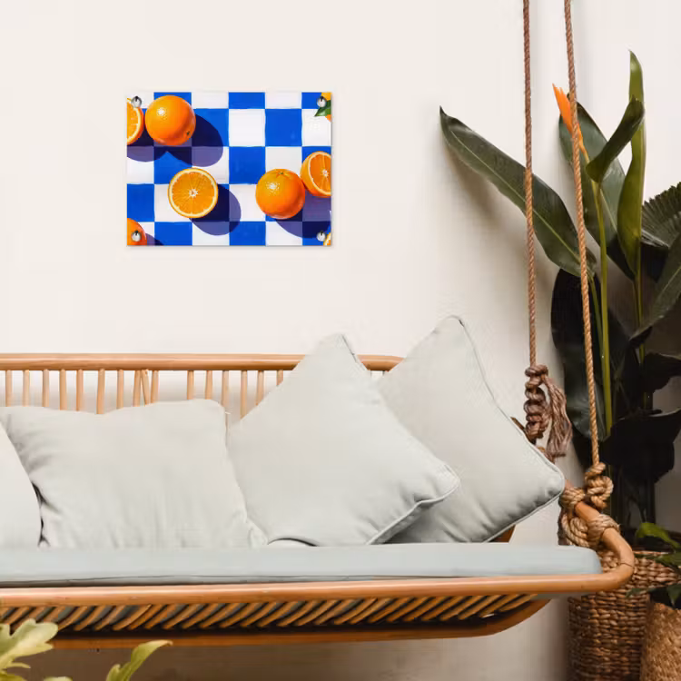 Gartenposter - Orange – Kariert – Essen - Sinaasappel - Geruit - Eten tuinposter los doek klein