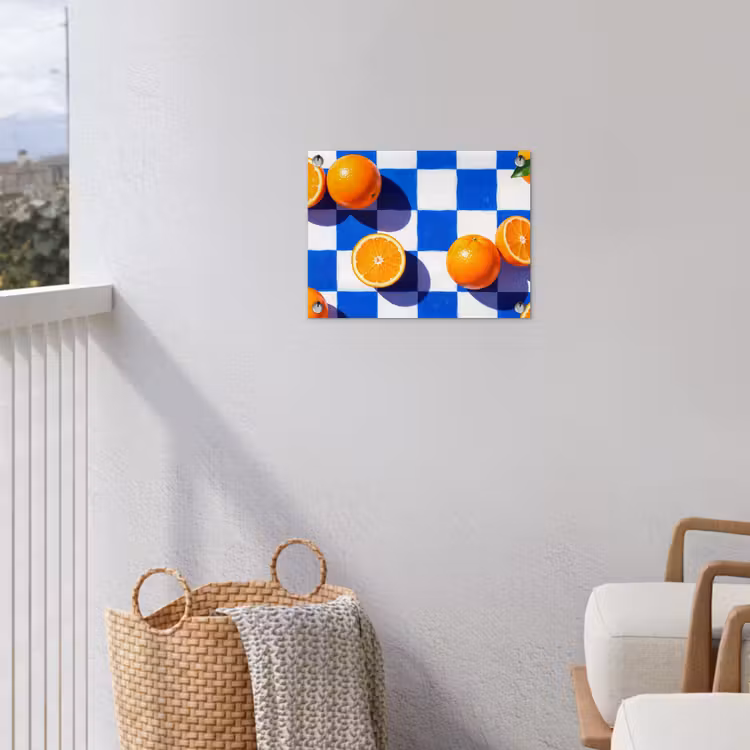 Gartenposter - Orange – Kariert – Essen - Sinaasappel - Geruit - Eten tuinposter los doek klein
