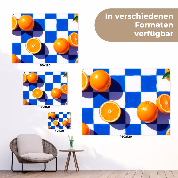 Gartenposter - Orange – Kariert – Essen - Sinaasappel - Geruit - Eten tuinposter los doek klein