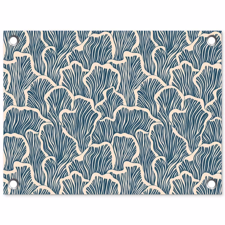 Organisch - Blauw - Crème - Schelpen tuinposter los doek klein 239 -3d