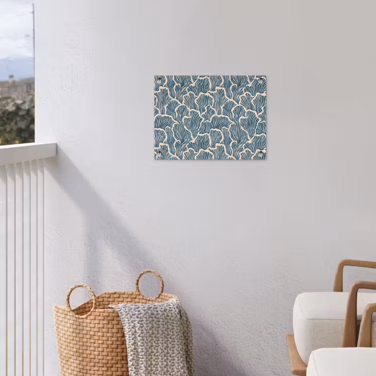 Organisch - Blauw - Crème - Schelpen tuinposter los doek klein 239 -sfeer8