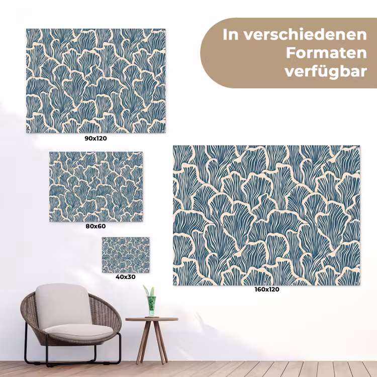 Organisch - Blauw - Crème - Schelpen tuinposter los doek klein 239 -Xsfeer9_DE