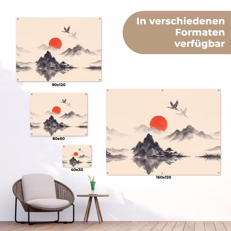 Oosters - Kraanvogels - Landschap tuinposter los doek klein -Xsfeer9_DE