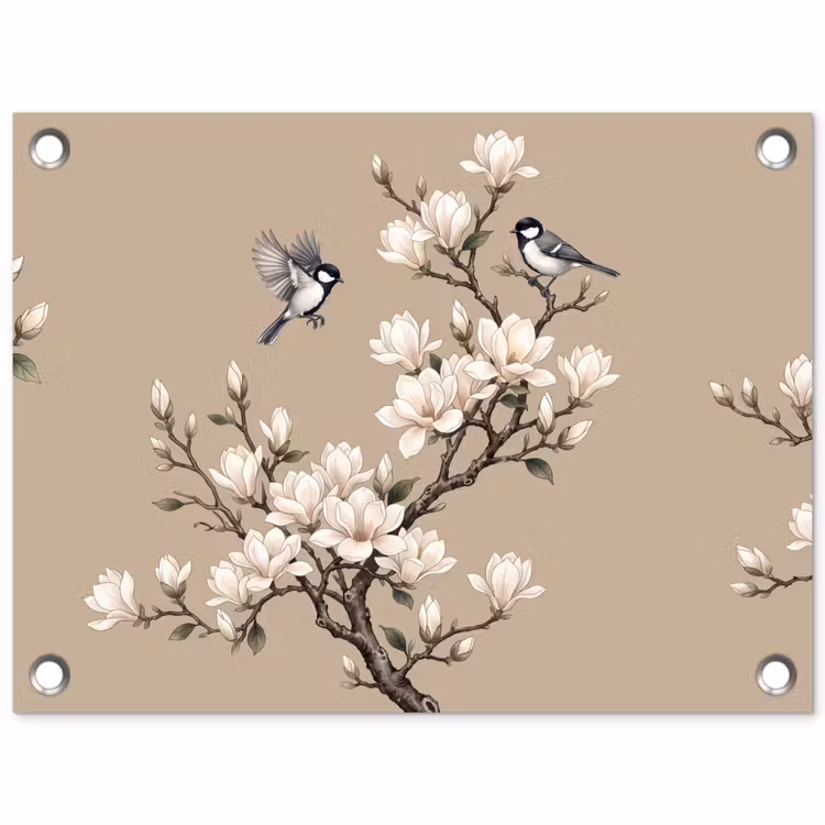 Oosters - Vogels - Beige tuinposter los doek klein -3d
