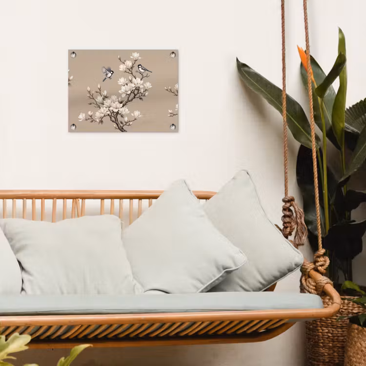 Oosters - Vogels - Beige tuinposter los doek klein -sfeer7