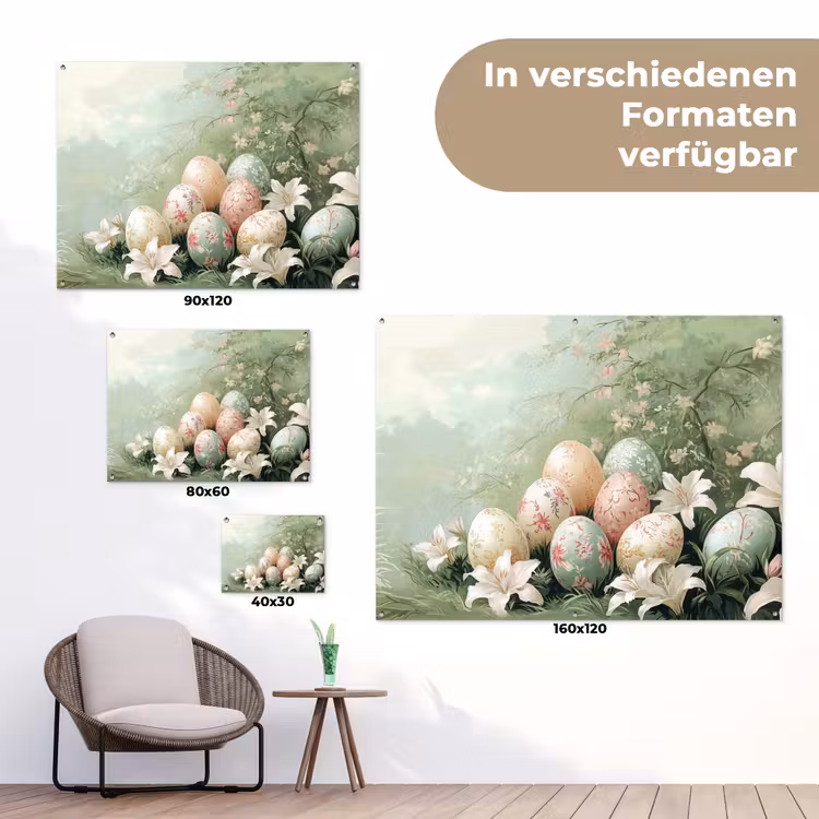 Paaseieren - Pasteltinten - Bloemen tuinposter los doek klein -Xsfeer9_DE