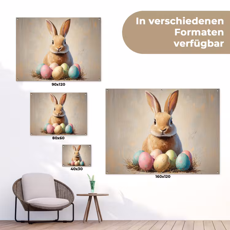 Paashaas - Pastel - Eieren tuinposter los doek klein -Xsfeer9_DE