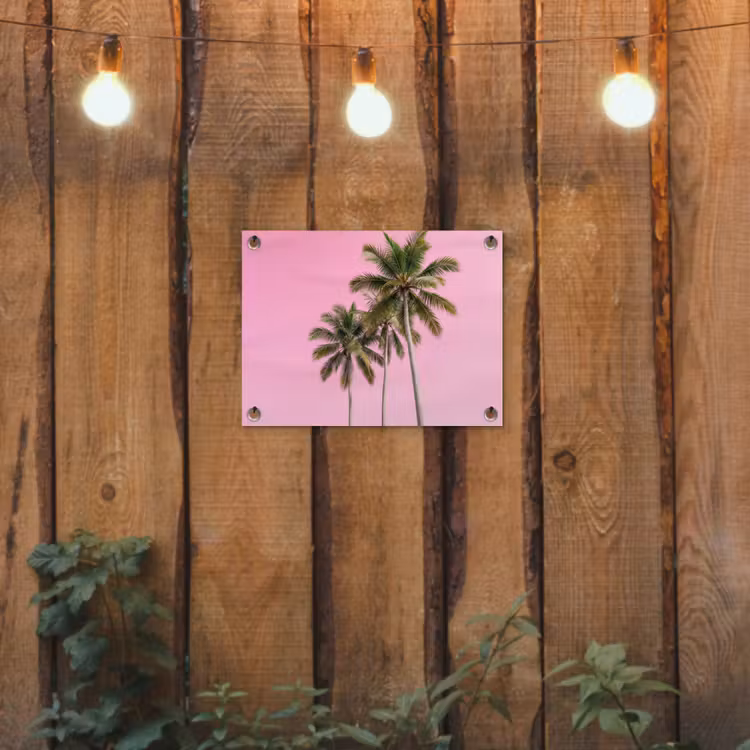 Palmboom - Tropisch - Pink tuinposter los doek klein -sfeer1
