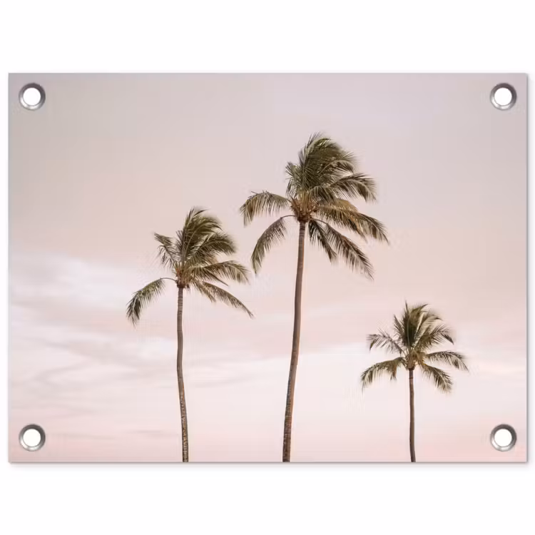 Palmbomen - Zonsondergang - Roze tuinposter los doek klein -3d