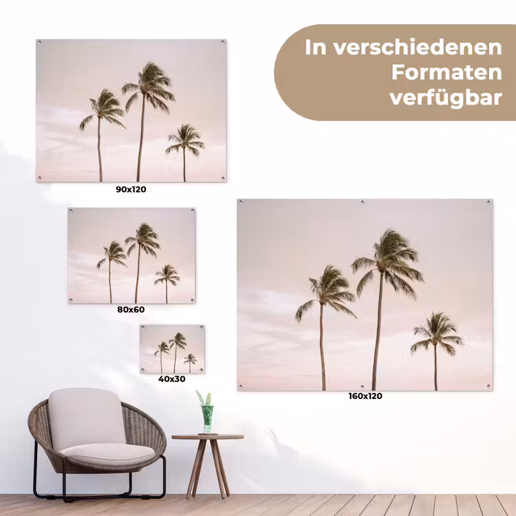 Palmbomen - Zonsondergang - Roze tuinposter los doek klein -Xsfeer9_DE
