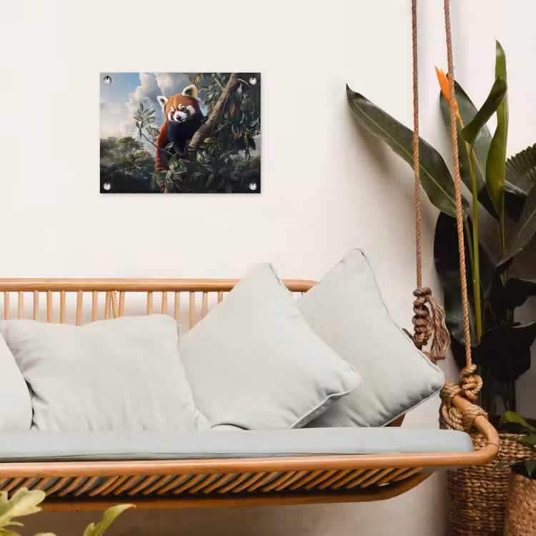 Panda - Rood - Boom - Wolken tuinposter los doek klein -sfeer7