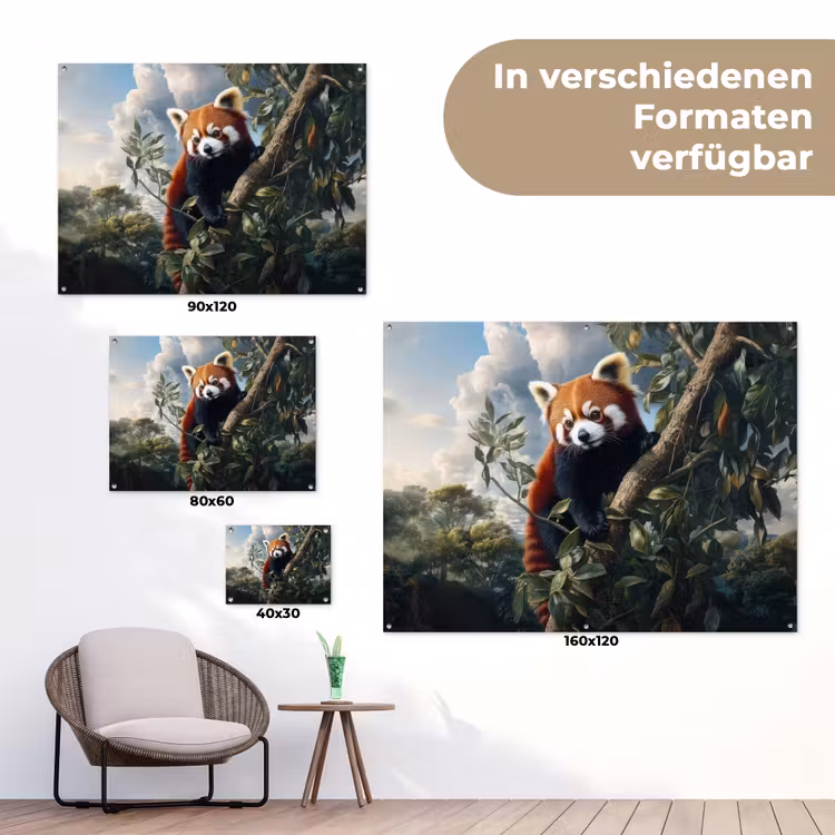 Panda - Rood - Boom - Wolken tuinposter los doek klein -Xsfeer9_DE