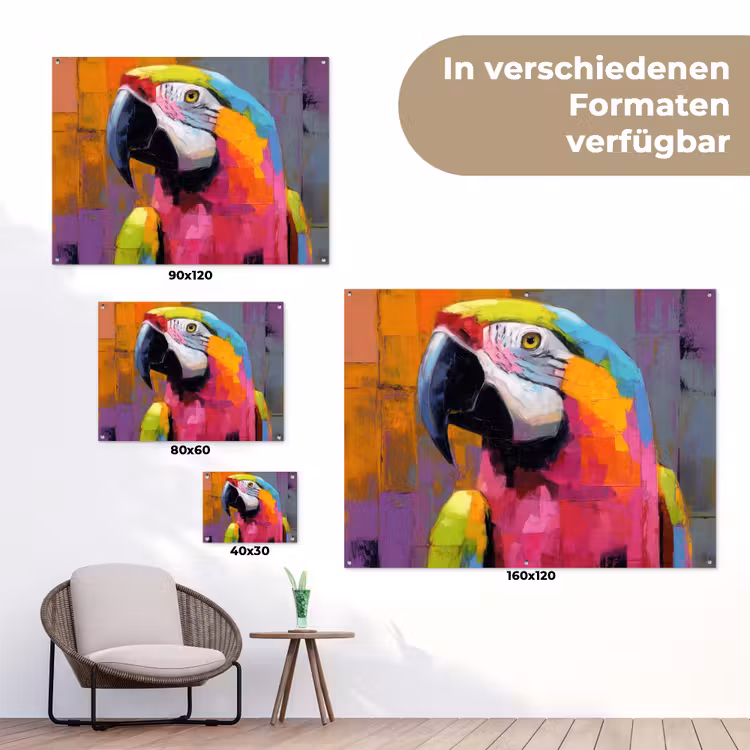 Papegaai - Kleurrijk - Schilderij - Tropisch tuinposter los doek klein -Xsfeer9_DE