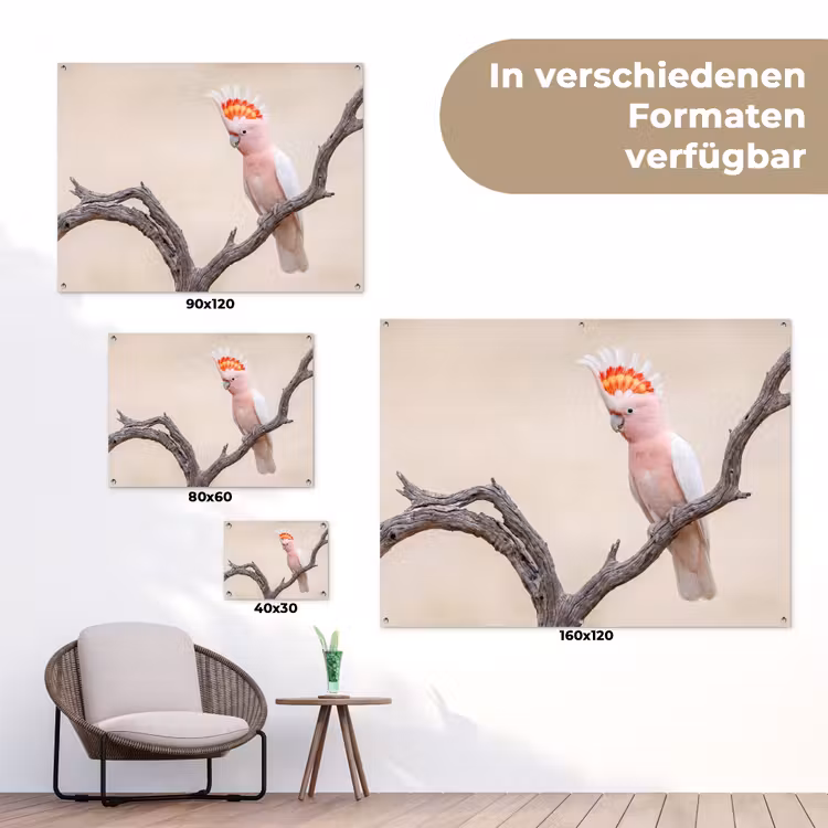 Papagaai - Tak - Roze tuinposter los doek klein -Xsfeer9_DE
