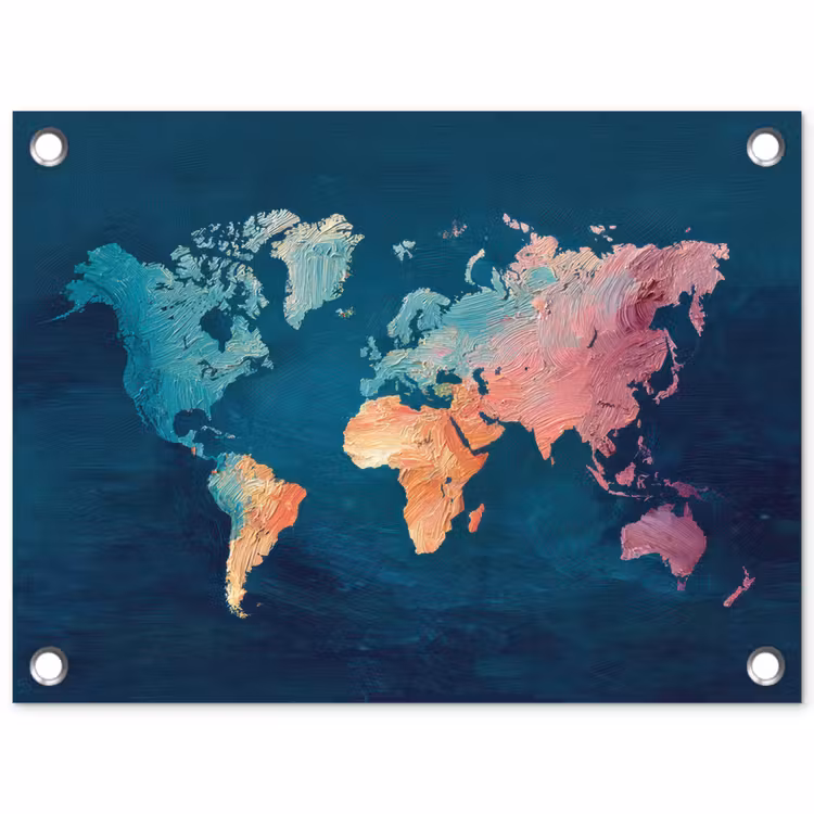 Pastel - Textuur - Wereldkaart tuinposter los doek klein -3d
