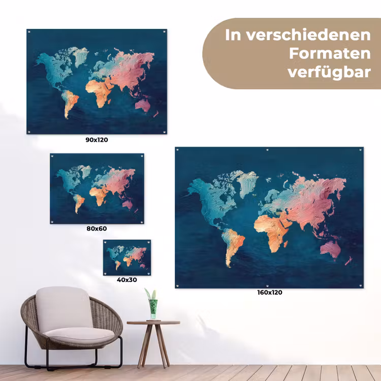 Pastel - Textuur - Wereldkaart tuinposter los doek klein -Xsfeer9_DE
