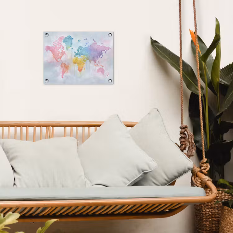 Pastel - Wereldkaart - Druppels tuinposter los doek klein -sfeer7