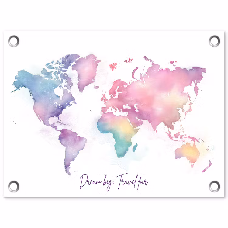 Pastel - Wereldkaart - Quote - Dream tuinposter los doek klein -3d