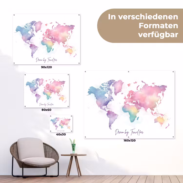 Pastel - Wereldkaart - Quote - Dream tuinposter los doek klein -Xsfeer9_DE