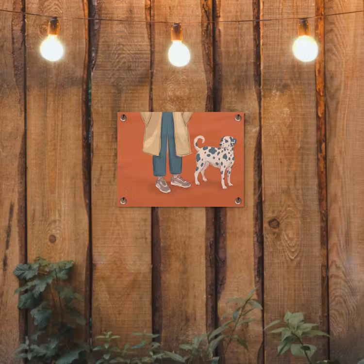 Persoon - Hond - Dieren - Illustratie - Modern tuinposter los doek klein -sfeer1