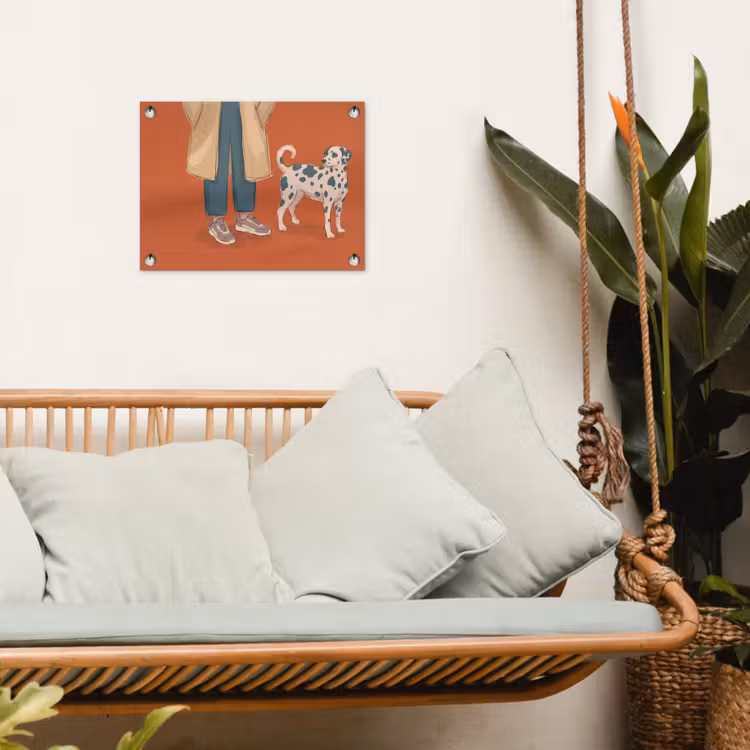Persoon - Hond - Dieren - Illustratie - Modern tuinposter los doek klein -sfeer7
