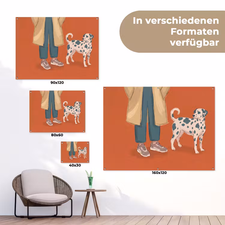 Persoon - Hond - Dieren - Illustratie - Modern tuinposter los doek klein -Xsfeer9_DE