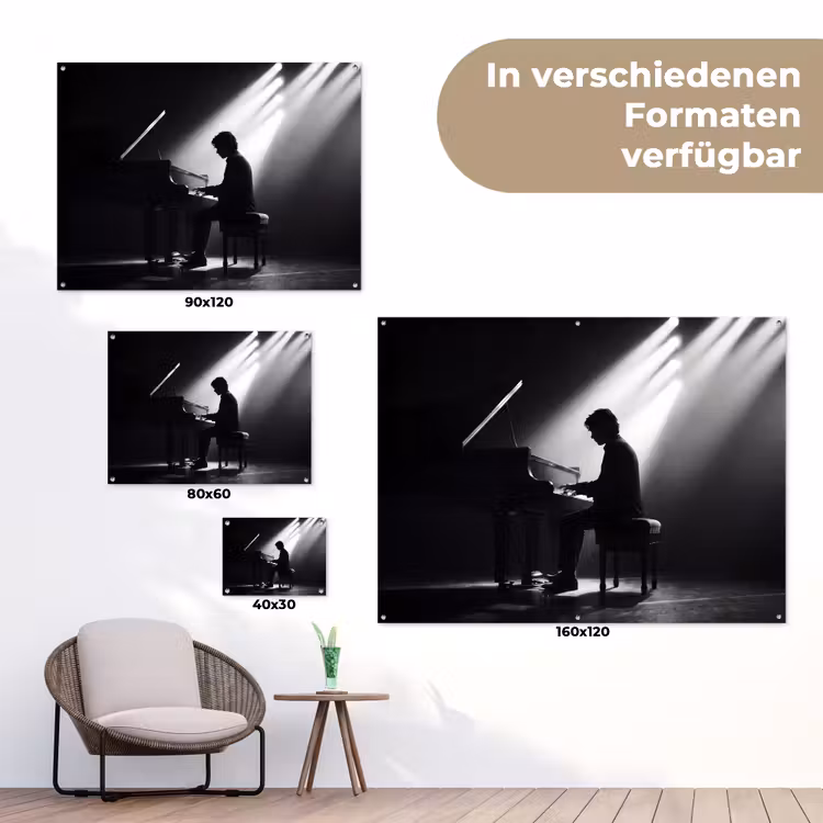 Persoon - Piano - Muziek - Zwart-wit - Podium tuinposter los doek klein -Xsfeer9_DE