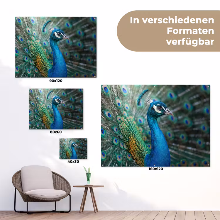Pauw - Veren - Blauw tuinposter los doek klein -Xsfeer9_DE