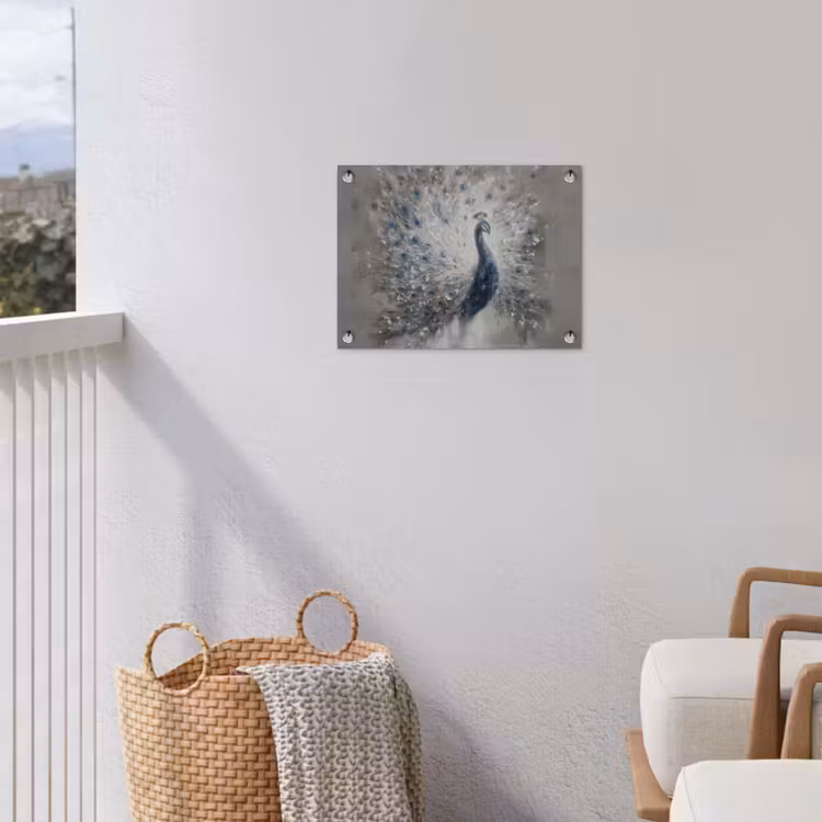 Pauw - Veren - Verf - Blauw tuinposter los doek klein -sfeer8