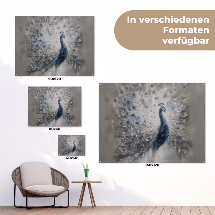 Pauw - Veren - Verf - Blauw tuinposter los doek klein -Xsfeer9_DE
