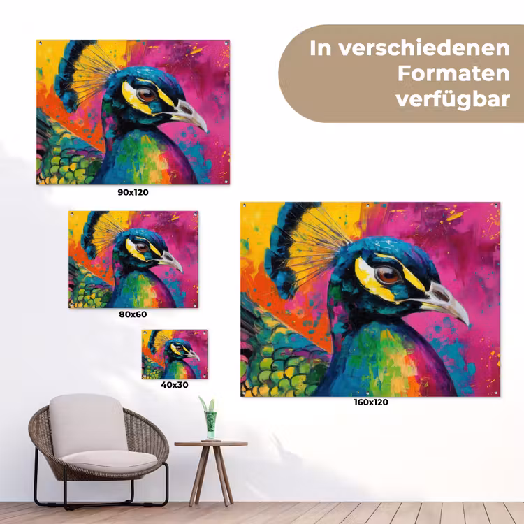 Pauw - Veren - Verfspatten - Paars tuinposter los doek klein -Xsfeer9_DE