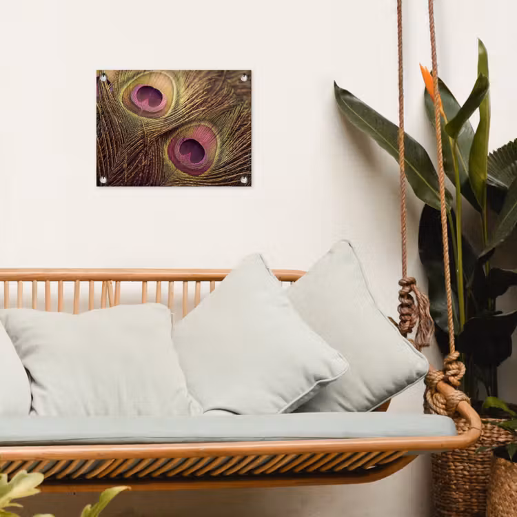 Pauw - Veren - Paars - Groen tuinposter los doek klein -sfeer7