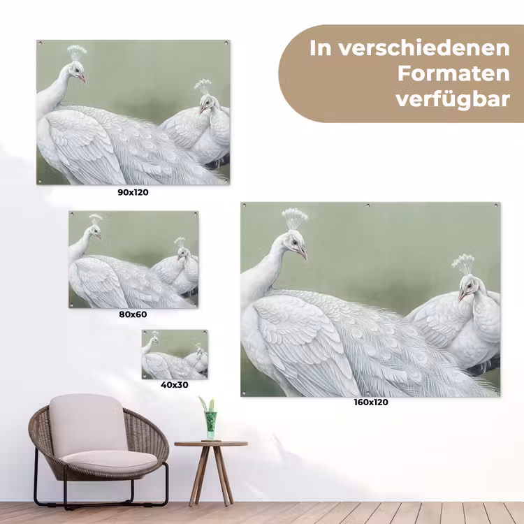 Pauwen - Wit - Natuur - Groen tuinposter los doek klein -Xsfeer9_DE