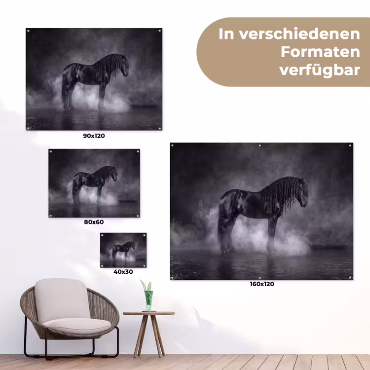 Paard - Magisch - Zwart tuinposter los doek klein -Xsfeer9_DE