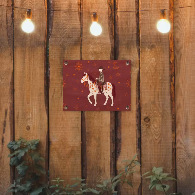 Paard - Ruiter - Sterren - Nacht - Illustratie tuinposter los doek klein -sfeer1