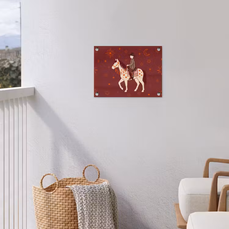 Paard - Ruiter - Sterren - Nacht - Illustratie tuinposter los doek klein -sfeer8