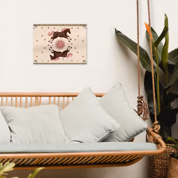 Paard - Zon - Mystiek - Illustratie - Roze tuinposter los doek klein -sfeer7