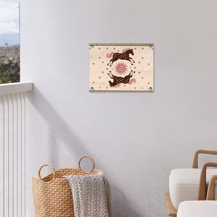 Paard - Zon - Mystiek - Illustratie - Roze tuinposter los doek klein -sfeer8