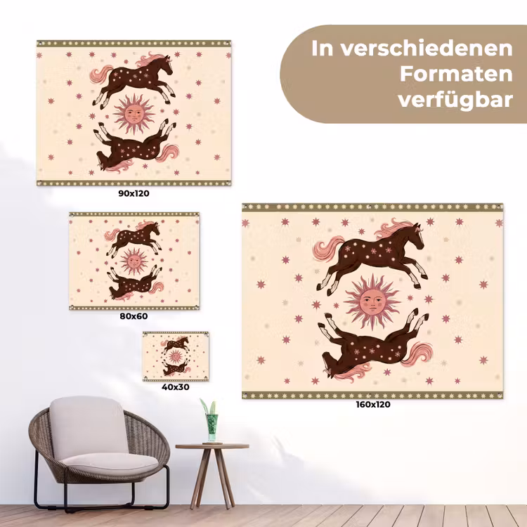 Paard - Zon - Mystiek - Illustratie - Roze tuinposter los doek klein -Xsfeer9_DE