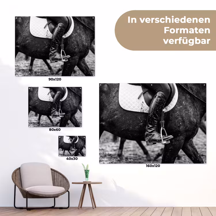 Paard - Sport - Zwart - Wit tuinposter los doek klein -Xsfeer9_DE