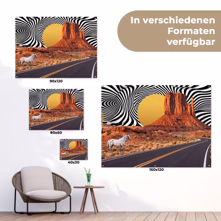 Gartenposter - Pferd – Wüste – Natur - Paard - Woestijn - Natuur tuinposter los doek klein