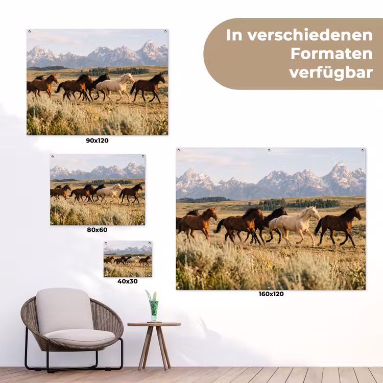 Paarden - Kudde - Bergen - Vrijheid - Wild tuinposter los doek klein -Xsfeer9_DE