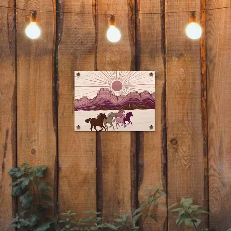 Paarden - Rennend - Woestijn - Natuur - Abstract tuinposter los doek klein -sfeer1