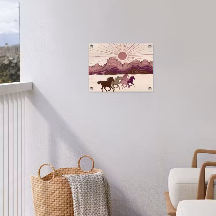 Paarden - Rennend - Woestijn - Natuur - Abstract tuinposter los doek klein -sfeer8