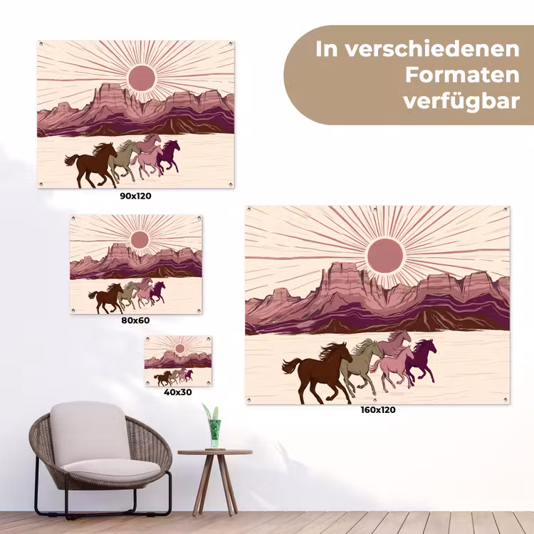 Paarden - Rennend - Woestijn - Natuur - Abstract tuinposter los doek klein -Xsfeer9_DE