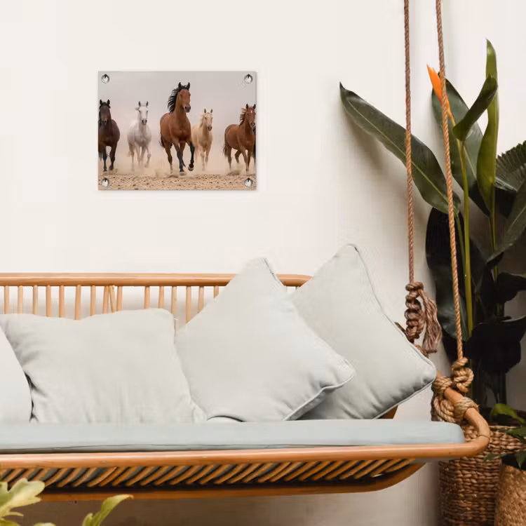Kudde paarden - Stofwolk - Bruin - Zwart tuinposter los doek klein -sfeer7