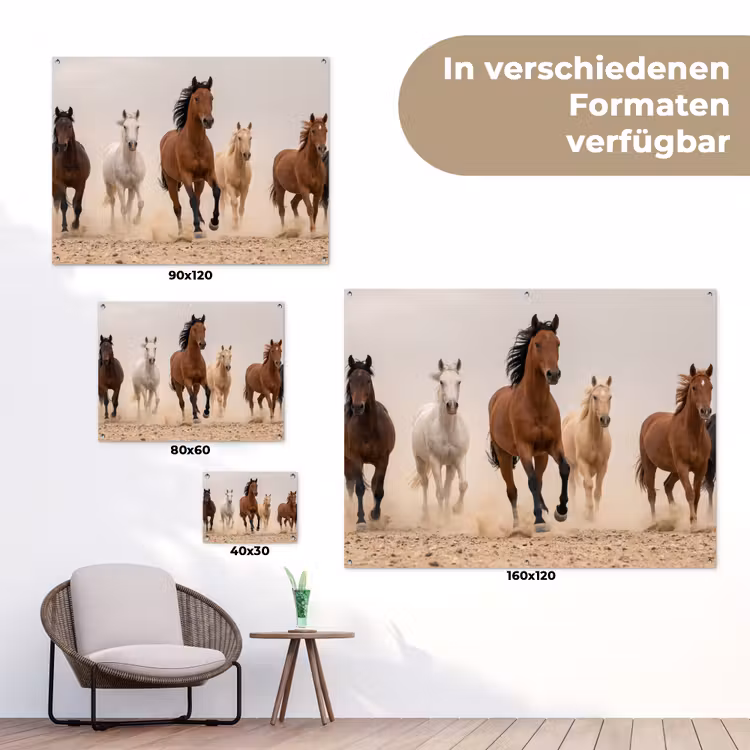 Kudde paarden - Stofwolk - Bruin - Zwart tuinposter los doek klein -Xsfeer9_DE