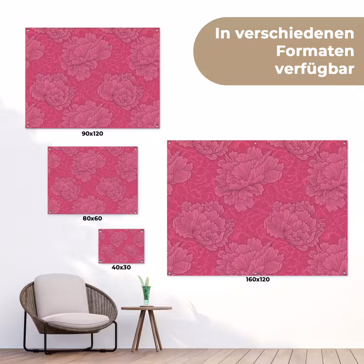 Pioenrozen - Energiek - Roze tuinposter los doek klein 239 -Xsfeer9_DE