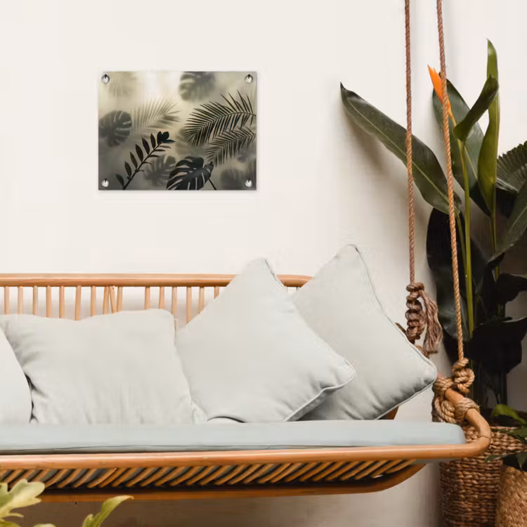 Planten - Bladeren - Schaduwen - Groen - Modern tuinposter los doek klein -sfeer7